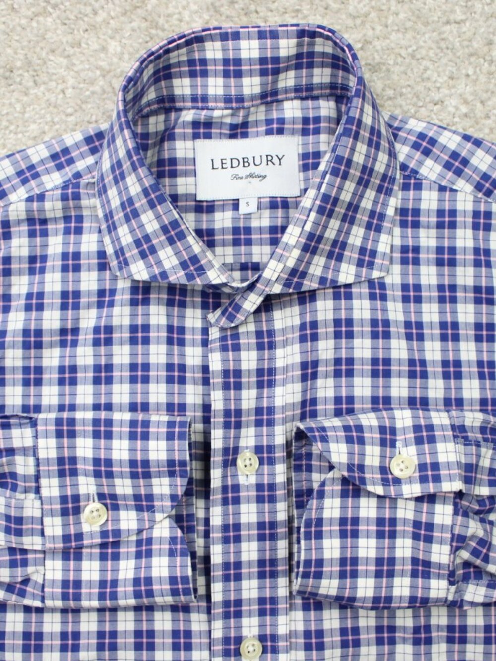 Ledbury Shirt Mens Small Blue/White Plaid 100% Cotton Long Sleeve Casual Preppy